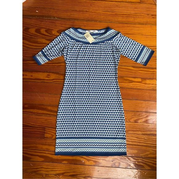 Max Studio Womens Casual Midi Blue Pattern Knitted Dress Size Small, MSRP $98 - Picture 1 of 11